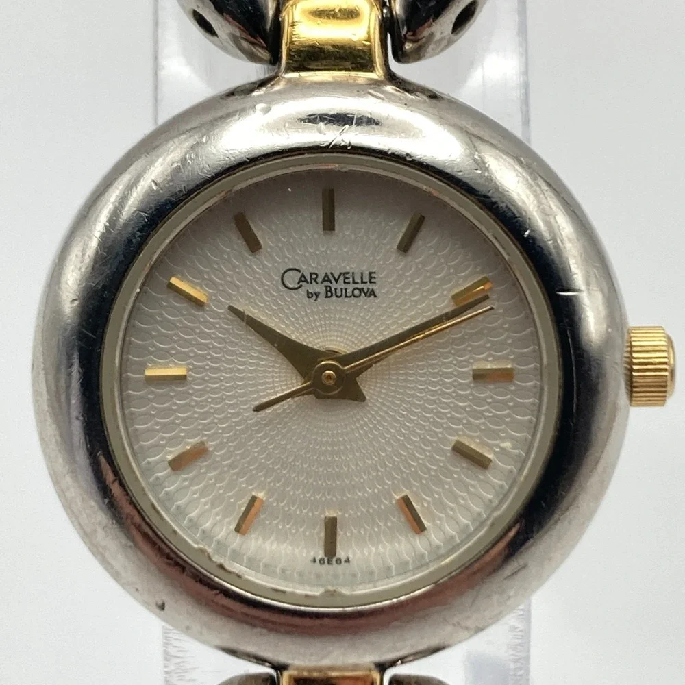 Caravelle by Bulova Womens Watch 22mm Silver Gold Tone Textured Dial New Battery